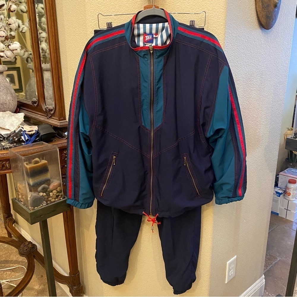 Vintage TAIL Women Navy Green Red 2-Piece Set Jacket & Pants Size Medium